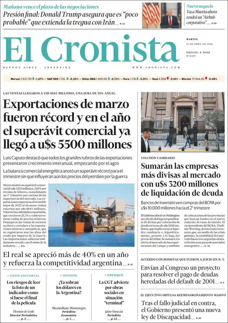 Tapa del diario Cronista