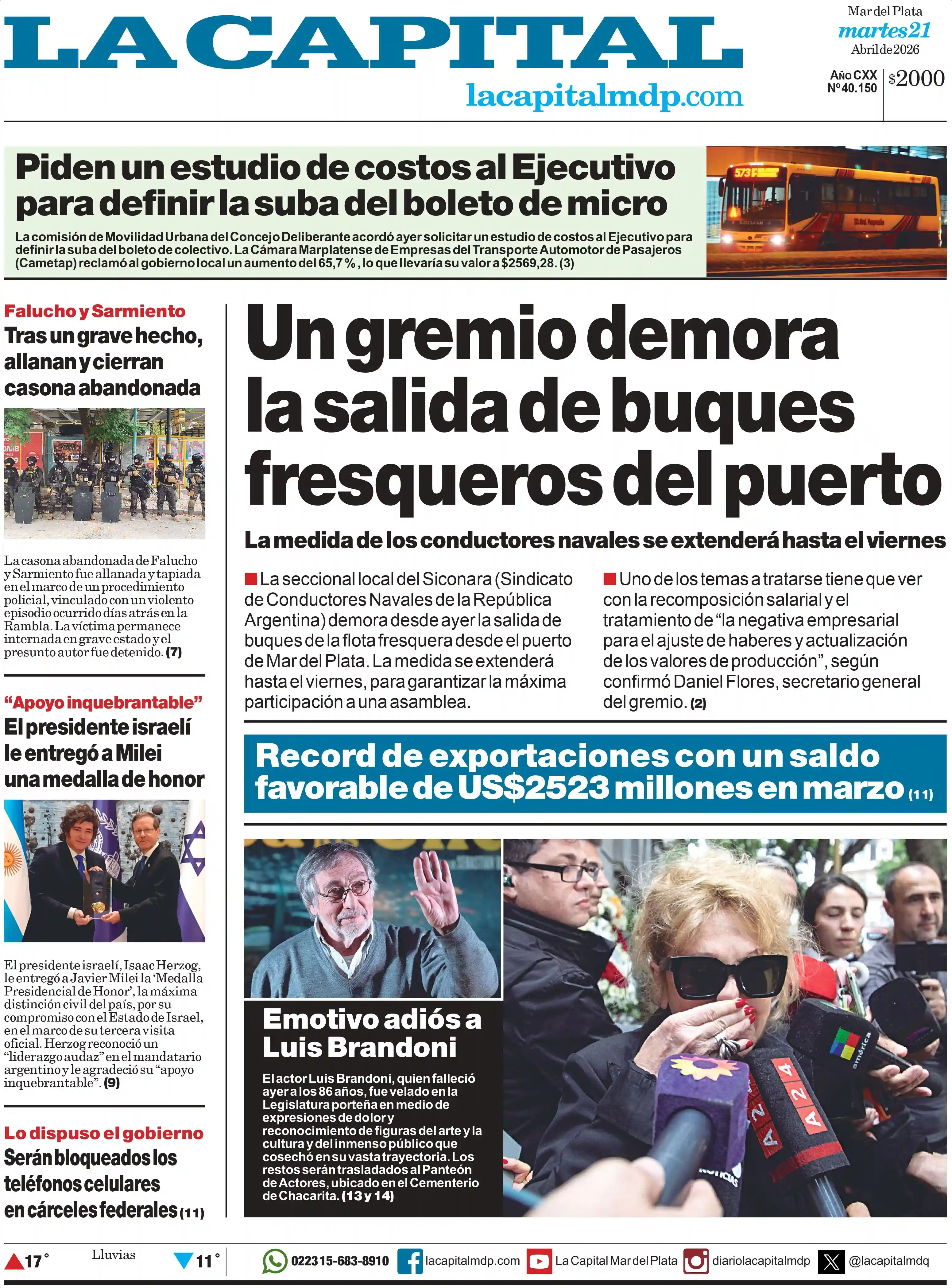 Tapa del diario La Capital