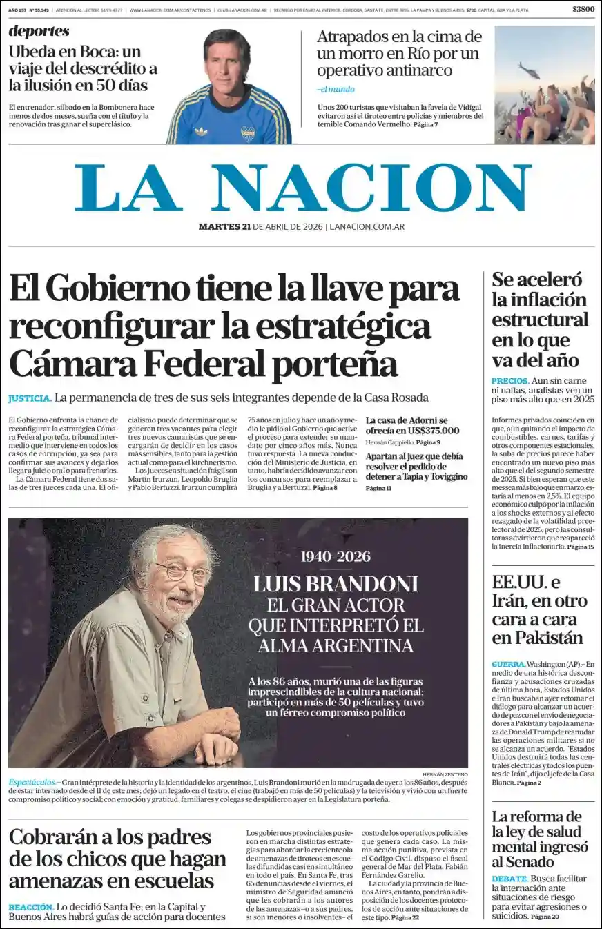 Tapa del diario Nacion