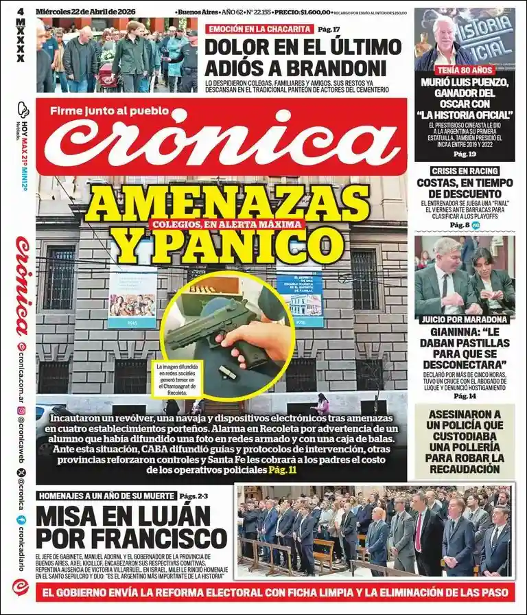 Tapa del diario Crónica